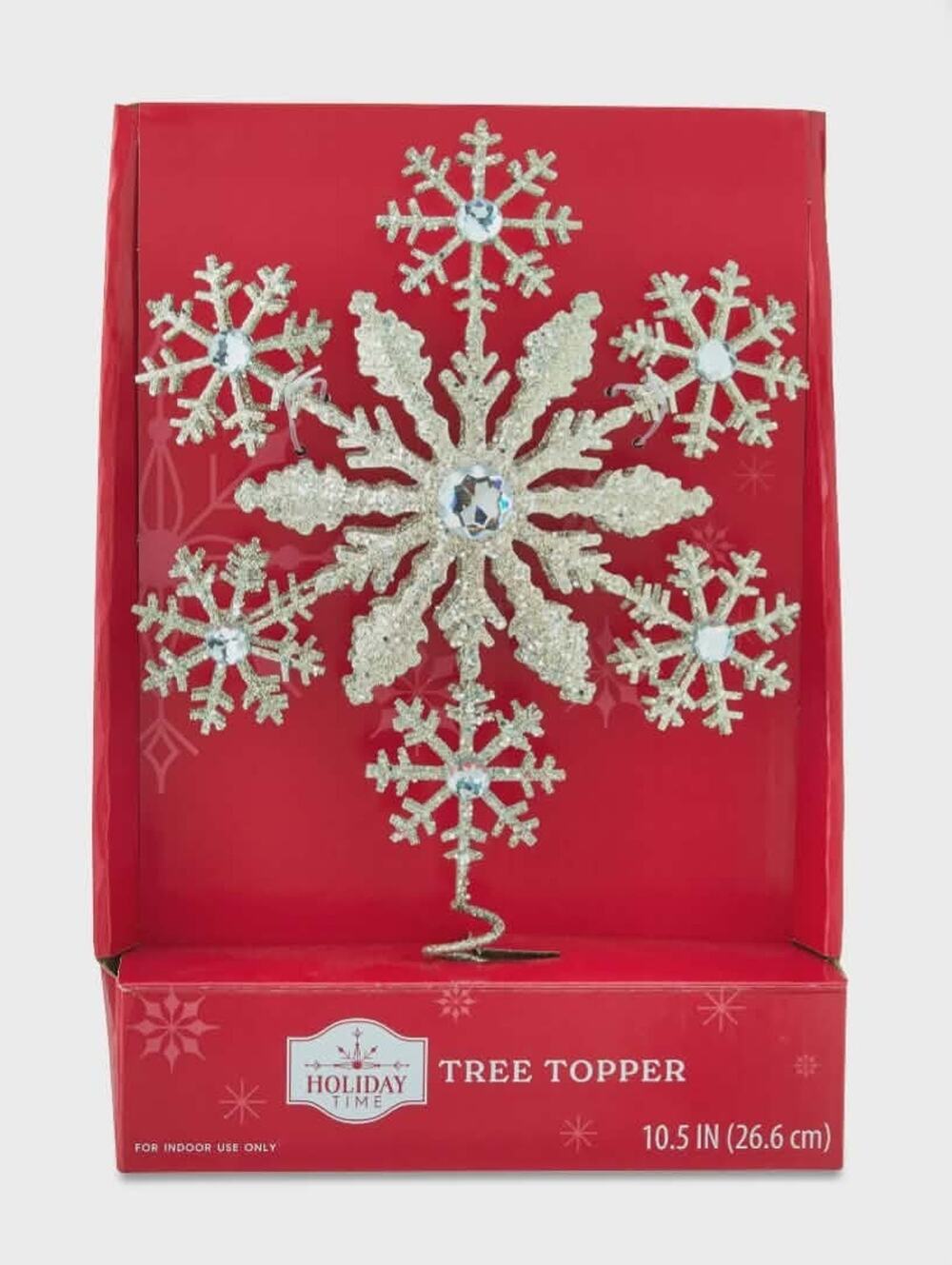 NEW! Holiday Time Glitter Snowflake Christmas Tree Topper Silver Glitter 11"